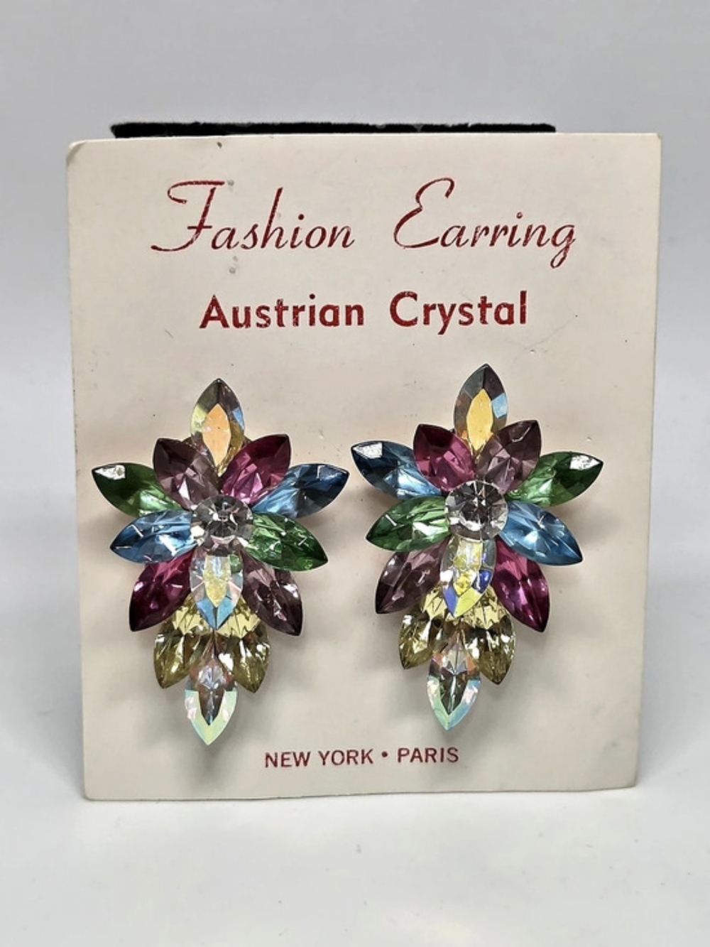 Multicolor Austrian Crystal Floral Star Clip-On Earrings Like New